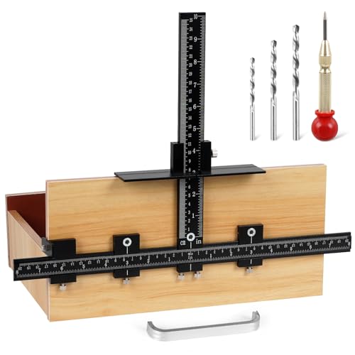 Image of Aluminum Cabinet Hardware Jig, Punch Locator Drill Guide,Wood Drilling Dowelling Guide for Installation of Handles Knobs on Doors and Drawer, Cabinet Template Tool for Handles and Pulls