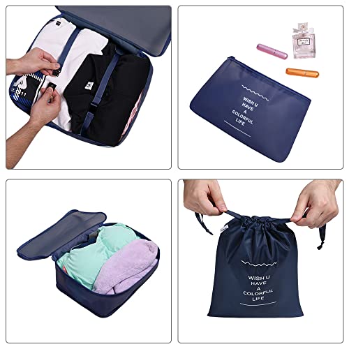 Image of OSDUE Packing Cubes for Suitcases, 6 PCS Travel Luggage Packing Organizers Waterproof Travel Essentials Bag Accessories, Clothes Cosmetics Toiletries Storage Bags, Navy Blue