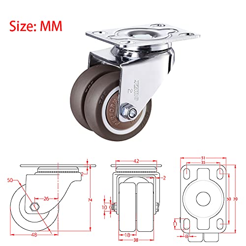 Miniatura 4 de Ruedas giratorias de 2 pulgadas, carga total de 880 libras con 2 frenos, ruedas giratorias de goma TPE de doble fila, juego de 4 para mover muebles
