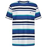 Nautica Boys' Short Sleeve Fashion Crew Neck T-Shirt, Soft, Comfortable, Relaxed Fit, Preppy Stripe Delft, 8