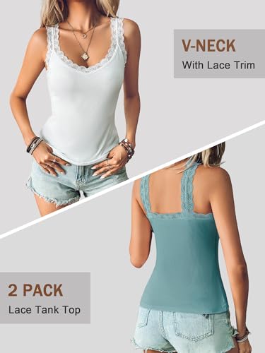Image of Ibeauti 2 Pack Lace Camisole Tank Tops for Women Sleeveless Summer Going Out Tops Ribbed Cami Undershirts