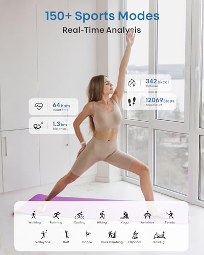 Image of Smart Bracelet, Health Fitness & Activity Tracker with All-Day Continuous Heart Rate /Blood Pressure Monitor, Sleep Tracker, 170+ Sport Modes, 60 Day Battery & Free App, IP68 Smart Band for Android IOS
