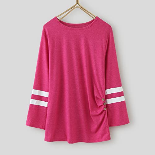 Kids Girls Long Sleeve Tops Side Button Striped Round Neck Comfy Stretchy Blouses Stylish Relaxed T Shirts for Girls2