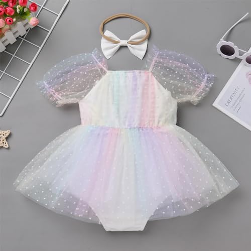 IBTOM CASTLE Baby Girl Romper Dress Princess Floral First Birthday Cake Smash Outfit Tutu Dress Bodysuit Set with Headband2