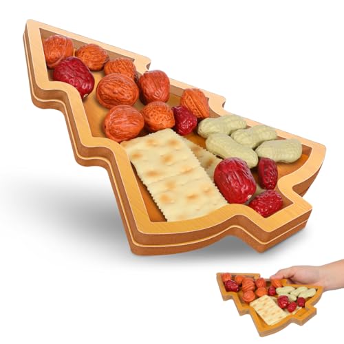 IMIKEYA Weihnachten Serviertablett Holz Weihnachtsbaumform Teller...