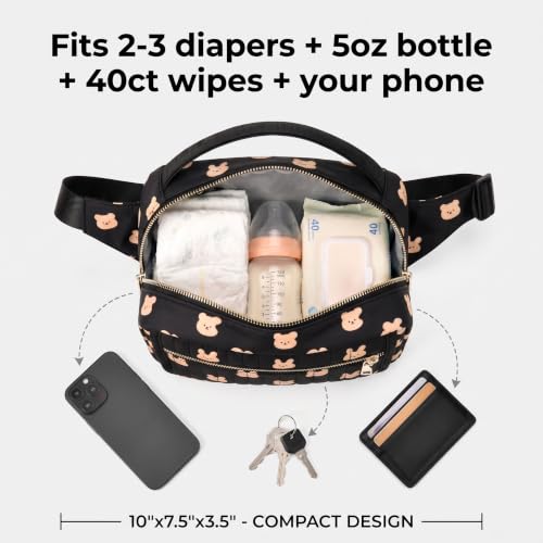 Image of printe Small Diaper Bag 10 inchx7.5 inchx3.5 inch for Travel, Crossbody Fanny Pack with Wipes Pocket & Portable Changing Pad, Stroller Waist Bag, Lightweight Tote for Day Trips (Black Print, Large)