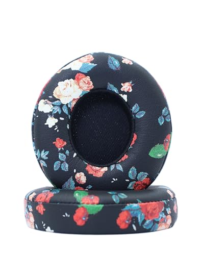 Replacement Ear Pads Compatible with Beats Solo 2.0 Solo 3.0 Wireless Headphones Soft Comfort Protein Leather Memory Foam ResilientBlack Flower