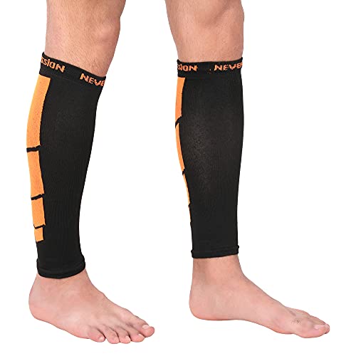Image of NEVER LOSE Calf Compression Sleeves for Men & Women, Unisex. Shin Splint Leg Sleeves. Graduated Compression for Calf Strains, Shin Splints and Varicose Veins,Recovery & Prevention