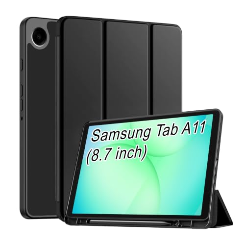 Image of CEDO Smart Case for Samsung Tab A11 (8.7 in) Tri-Fold Flip Folio Cover | Pencil Holder | Multi View Angles Stand TPU Backcover (Black)