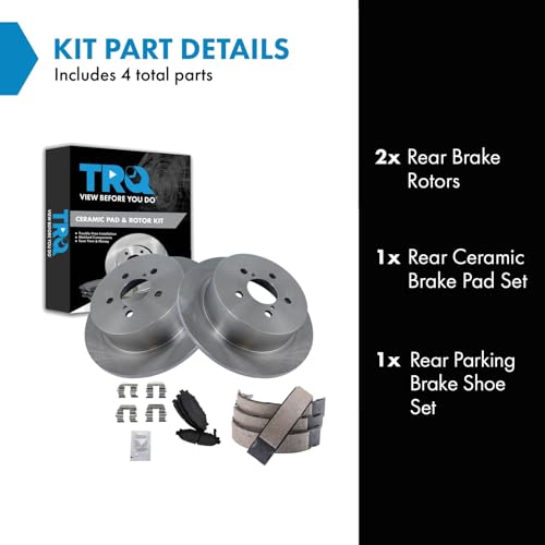 Image of TRQ Rear Ceramic Brake Pad and Rotor Set Compatible with 05-09 Subaru Outback with Parking Shoes, 06-09 Subaru Legacy 2.5i Parking Shoes, 09 Legacy 3.0 R