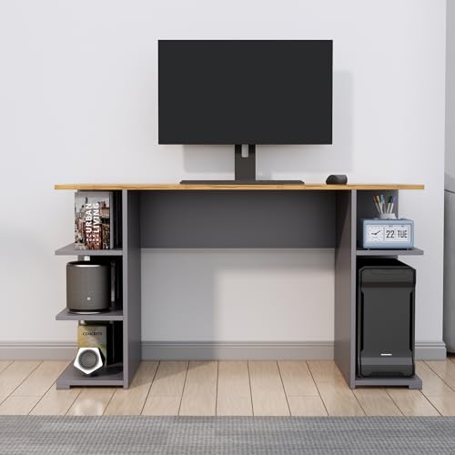Image of Bniture Wooden Study Table for Home | Engineered Wood Study Table with Side Shelf Storage | Multi Purpose Computer Desk for Writing & Study | Laptop Table for Study Room | Slate Grey & Giant Wood