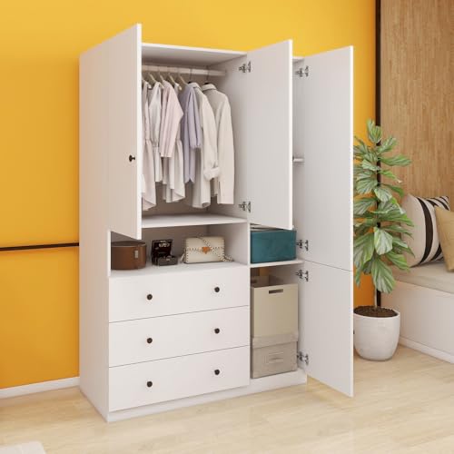 3doorarmoirewardrobeclosetwith3drawerswhitewardrobewithspaciousstoragewoodbedroomwardrobeclosetwithhangingbar  Urban Country Home Decor 3 door armoire wardrobe closet with 3 drawers white wardrobe with spacious storage wood bedroom wardrobe closet with hanging bar  urban country home decor