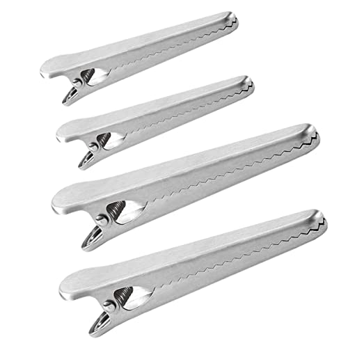4pcs Heavy Air Fresh- keeping Clip Metal Sealing Fresh- Keeping Clips Chip Steel Bread Seal Bag Bags Jaw Chips Duty Coffee Paper Stainless for Clamp Tight Clamps