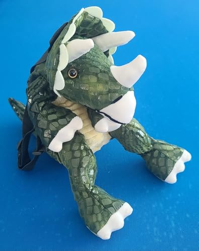 Plush Stuffed Triceratops Dinosaur Mini Backpack, Plush Green Stuffed Animal Shoulder Bag, Adjustable Nylon Straps with Zipper (DINO-3)2