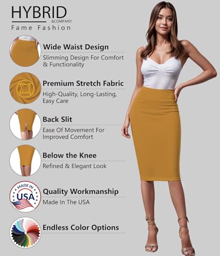 Image of Hybrid & Company Women's Premium Nylon Ponte Stretch High Waist Pencil Suit Skirt Below Knee