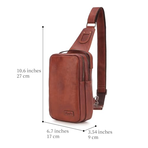 Genuine Leather Sling Bag for Men and Women Chest Bag Purse Crossbody Shoulder Bags Backpack Hiking Backpack Daypack (Brown)2