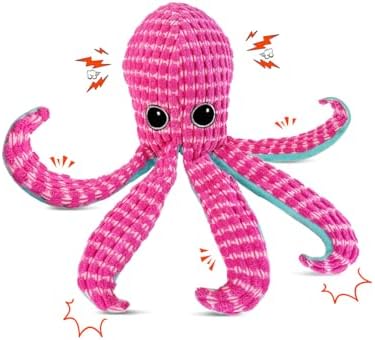 Squeaky Dog Toys for Large Dogs - Durable Dog Toys for Aggressive Chewers to Keep Them Busy - Interactive Plush Chew Toy with Squeaker & Crinkle Paper for Training Reward & Gift - Pink