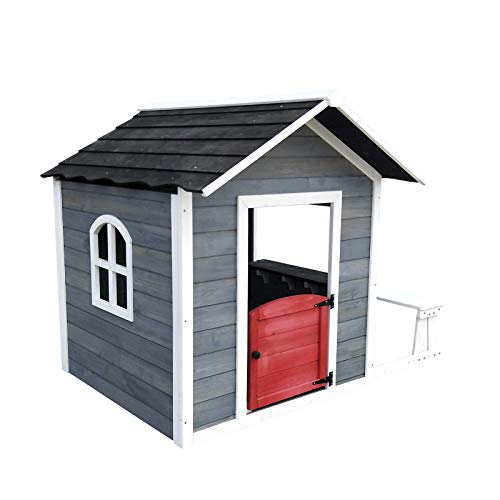 Robincool Casita Infantil de Madera 1,2 m² de 116x138x132 cm Diseño Abierto con Ventanas y Banco Exterior