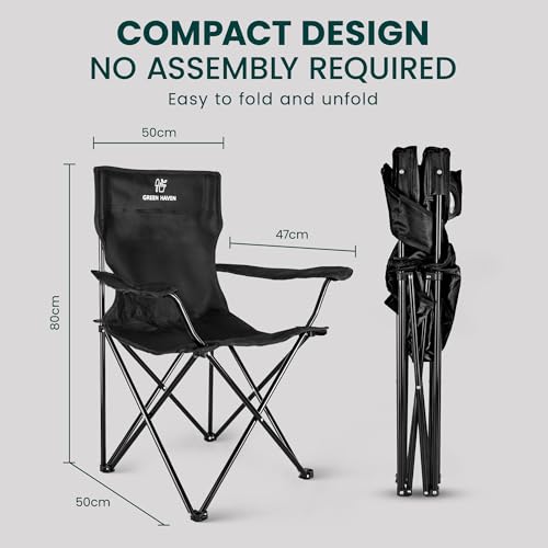 Green Haven Folding Camping Chair with Cup Holder & Carry Bag – Lightweight Portable Outdoor Chair, Heavy Duty Steel Frame, Padded Headrest, Wide Seat for Camping, Festival, Garden, Fishing - Image 3