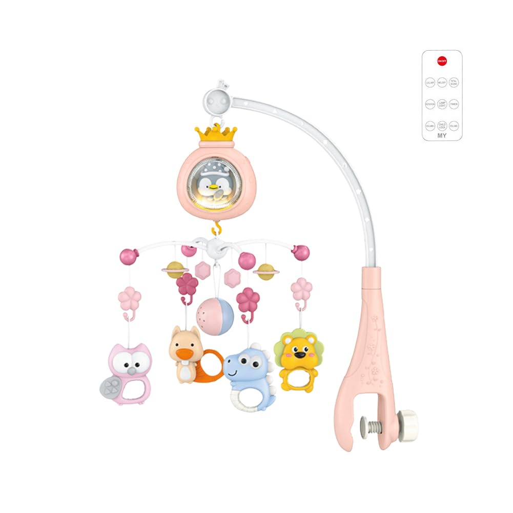 Bébé Mobile de Berceau Musical avec Projection et Lumineux, Mobile Lit Bébé Rotatif à 360°, Mobile Animaux Bébé, Jouet Hochets Rotatifs Suspendus, Boîte à Musique Télécommandée, Cadeau Nouveau-né
