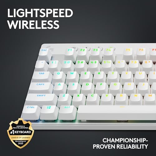 Image of Logitech G PRO X TKL Lightspeed Wireless Gaming Keyboard, Ultra-Portable Tenkeyless Design, LIGHTSYNC RGB, PBT keycaps, Tactile Switches (GX Brown) - White