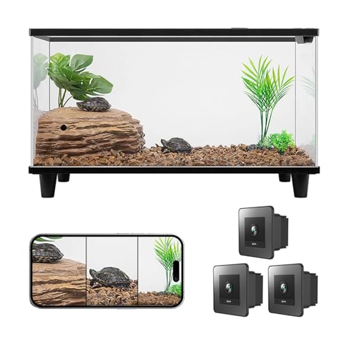 2K HD Aquarium & Terrarium WiFi Pet Camera,140° Wide-Angle Anti-Glare & Anti-Reflection,Night Vision for Fish & Reptiles,Two-Way Audio,Glass-Mount Enclosure Monitor,24/7 Recording (3 Pack)