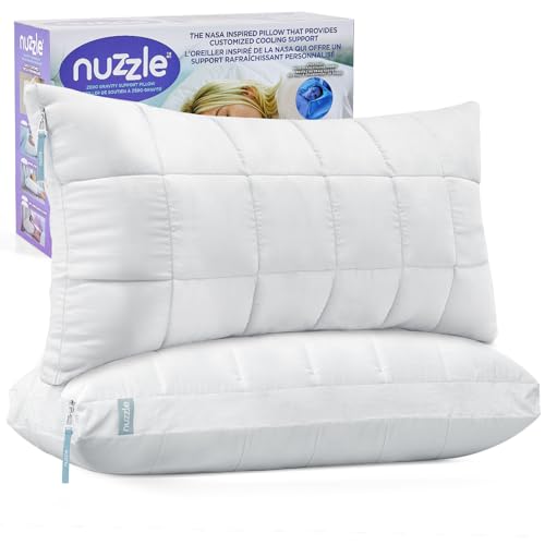 Image of Nuzzle Pillows King Size Set of 2 Adjustable Firm Pillows, Luxury Hotel Collection Bed Pillows - Best Adjust Height Soft Cooling Pillows for Back, Stomach and Side Sleepers