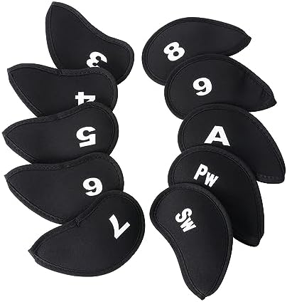 10Pcs Neoprene Black Golf Head Covers for Iron with White Club No. Fit Most Brands