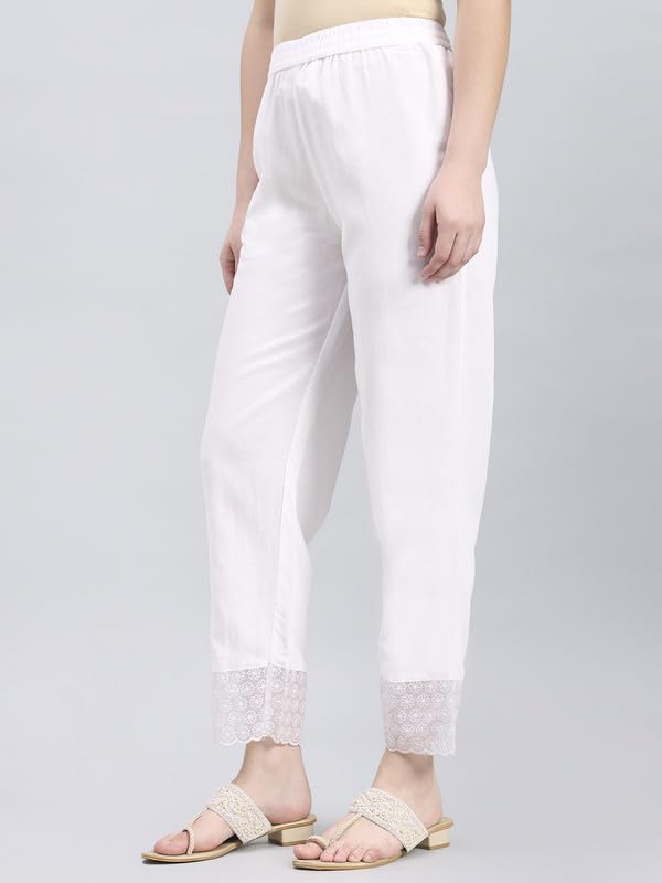 Image of GO COLORS Rayon Blend Ethnic Pant Organza for Women Full Length| Mid Rise, Lace Design