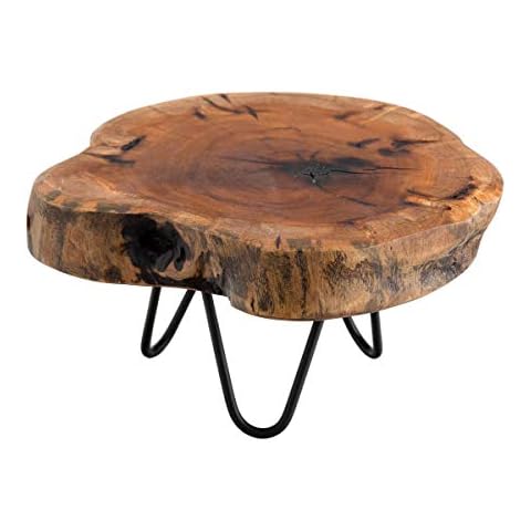 TJ Global Natural Edge Tree Trunk Wooden Stand with Hairpin Legs for Displaying Cakes, Plants, Candles, Decor (L8.5 x W8 x H4.5) Cover