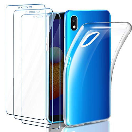 Leathlux Funda Samsung Galaxy A01 Core + 3 x Protector de Pantalla, Transparente TPU Silicona Funda + Cristal Vidrio Templado Protector de Pantalla y Carcasa Samsung Galaxy A01 Core/Galaxy M01 Core