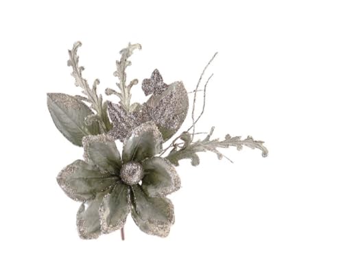 Varzi il Natale dal 1956 - Magnolia artificial platino y verde, 28 cm