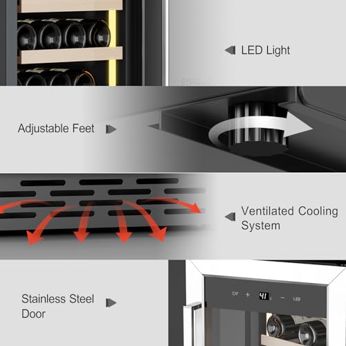 JINJUNYE 15Inch Wine Cooler Refrigerator,33 Bottle Wine Fridge