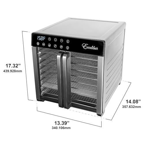 Excalibur 8-Tray Electric Food Dehydrator with Adjustable Temperature, Stainless Steel and Glass Doors, 700 Watts