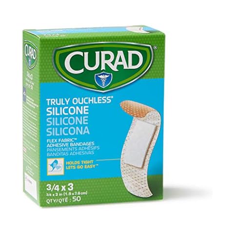 Curad Truly Ouchless Silicone Adhesive Bandages, Fabric Bandages, For Delicate Sensitive Skin, 3/4X3 (50 Count) Cover