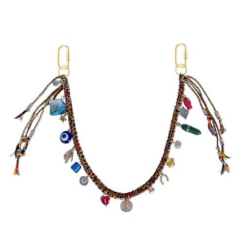 Braided Keychain with Beads and Metal Chain - Decorative Bag Charms for Purse Handbag Backpack, Fashion Accessories Gift for Women