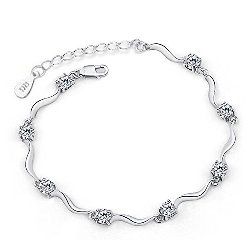 100% Bracciale Genuine Argento 925 Zirconia cubica...
