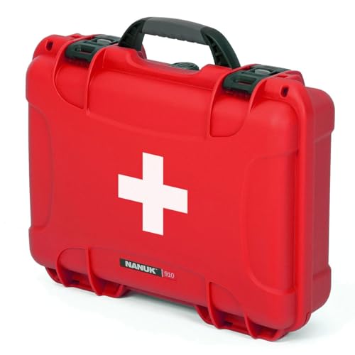 Image of NANUK 910 Waterproof First Aid Kit 146pcs - Durable, Pre-Stocked First Aid Emergency Kit with Bandages, Tick Removal Tool, and More - Dustproof, Impact-Resistant, Floats (14.3 inch x 11.1 inch x 4.7 inch) - Red