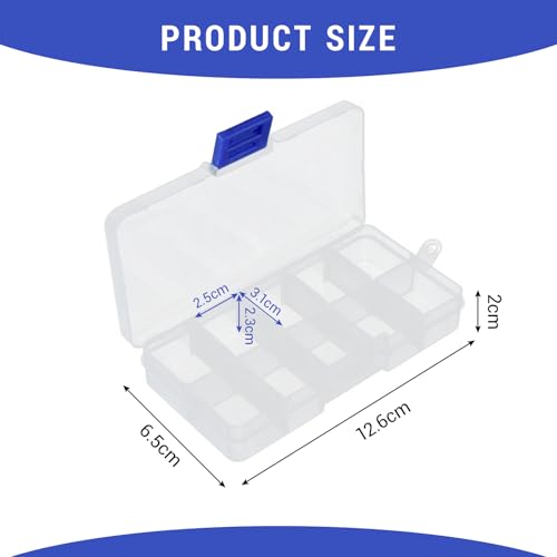 Image of 4 PCS 10 Grids Plastic Organizer Box with Dividers, Small Clear Tackle Container, Candy Large Bead Compartment