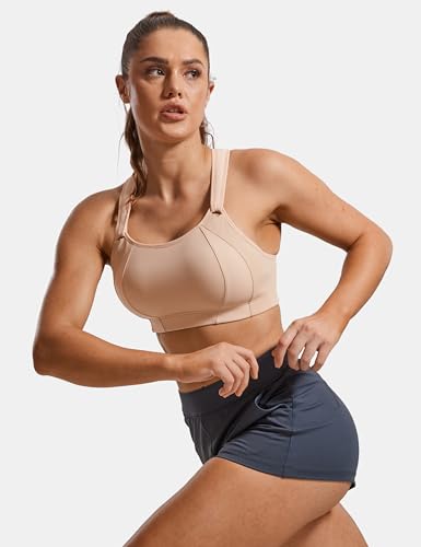Image of SYROKAN Women's Sports Bra Front Adjustable Padded | High Impact, Racerback, Wireless, Plus Size, Full Coverage, Running Bra