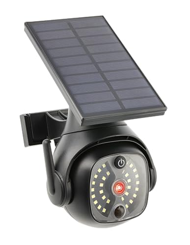 GTV Solar-Fluter GUARDOS mit Bewegungs- & Dämmerungssensor, LED Sicherheitslicht mit Kamera-Attrappe, roter Abschreckungs-LED, Solarbetrieb & kabelloser Montage