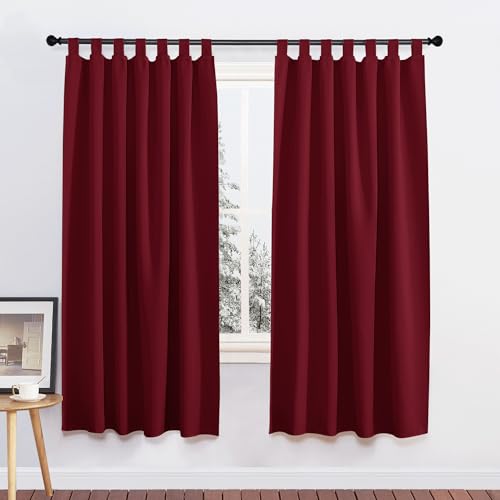 PONY DANCE Cortina Opacas Termicas Aislantes Frio y Calor para Dormitorio/Cocina 140x160 CM, Cortinas Navideñas Cortas para Ventanas con Trabillas 2 Piezas, Rojo