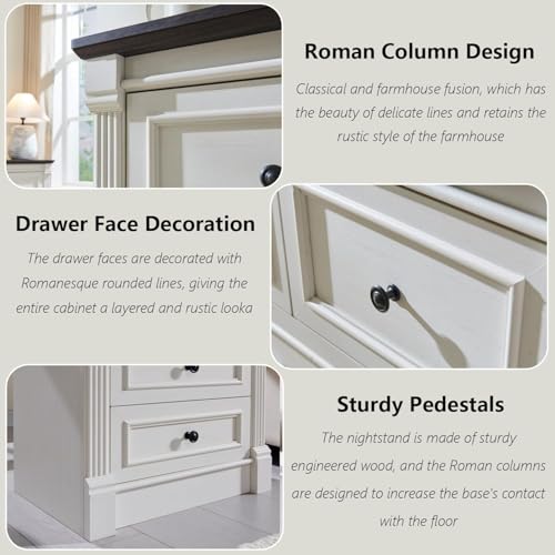 Image of Farmhouse 5 Drawers Dresser for Bedroom, 46 inch Tall Dressers & Chests of Drawers w /Roman Column, Large Storage Dressers Organizer for Bedroom, Hallway, Living Room, White