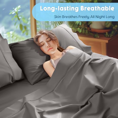 Image of SONORO KATE 1000 Series 100% Egyptian Cotton Full Sheets,Extra Deep Pocket | 18-24 Inch Extra Deep Pocket,Soft & Breathable,5-Star Hotel Sateen Bed Sheets,All Season,4pc,Dark Grey
