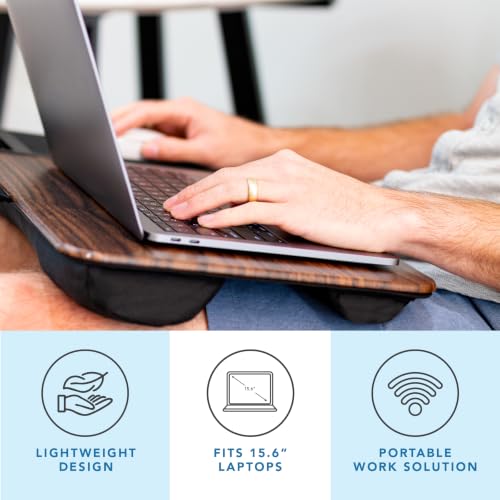 Image of LAPGEAR Home Office Lap Desk - Dark Espresso Woodgrain, Fits 15.6 inch Laptops | Built-In Mouse Pad & Phone Slot, Integrated Device Ledge, Dual-Bolster Microbead Cushion, Carry Handle