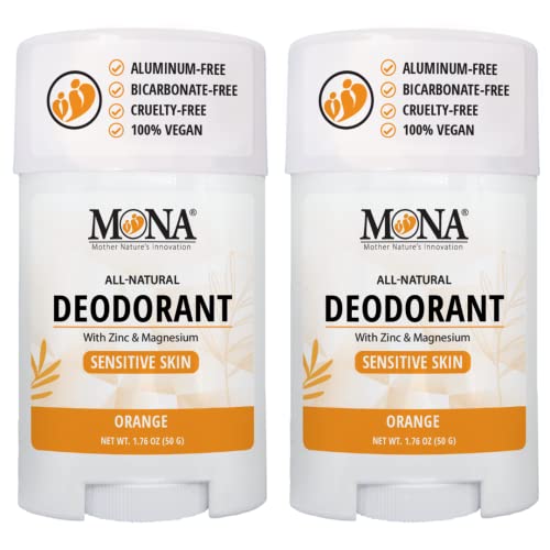 Image of MONA BRANDS All Natural Deodorant For Women & Men | For Sensitive Skin | No Aluminum or Baking Soda | (2-Pack ORANGE 1.76 Oz each)