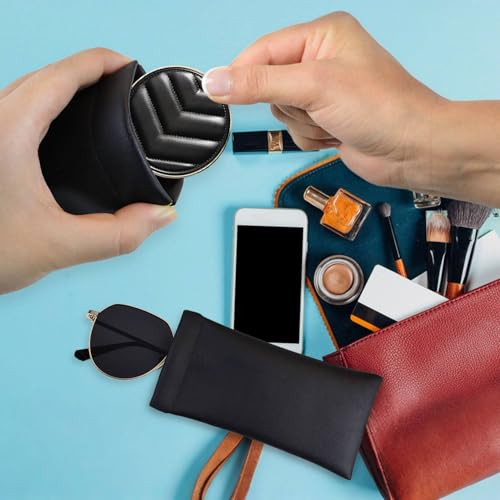 Image of 3 Pack Soft Glasses Case Leather Squeeze Top Sunglasses Pouch Portable Squeeze Eyeglass Cases for Women Men Travel Sunglass Storage Bag Anti-Scratch Eyeglasses Cases (Black)