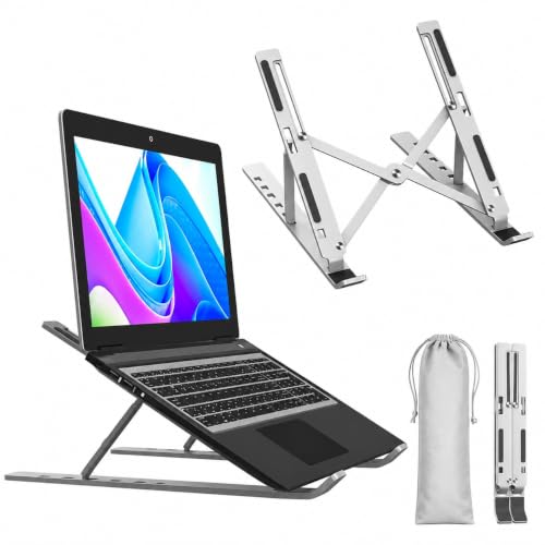 Image of Adjustable Aluminum Laptop Stand, Foldable Ergonomic Laptop Riser, 6-Level Height Adjustable Notebook Stand for Laptops Up to 17.3 Inch