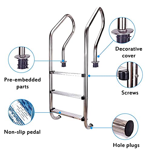 Escalera para piscina con pasamanos y 3 peldaños antideslizantes miniatura 2