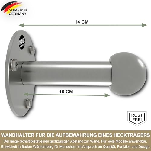 KDR Wandhalterung für Fahrradträger – massiver Edelstahlhalter für Kupplungsträger – sicher & platzsparend verstauen in Garage, Keller oder Carport